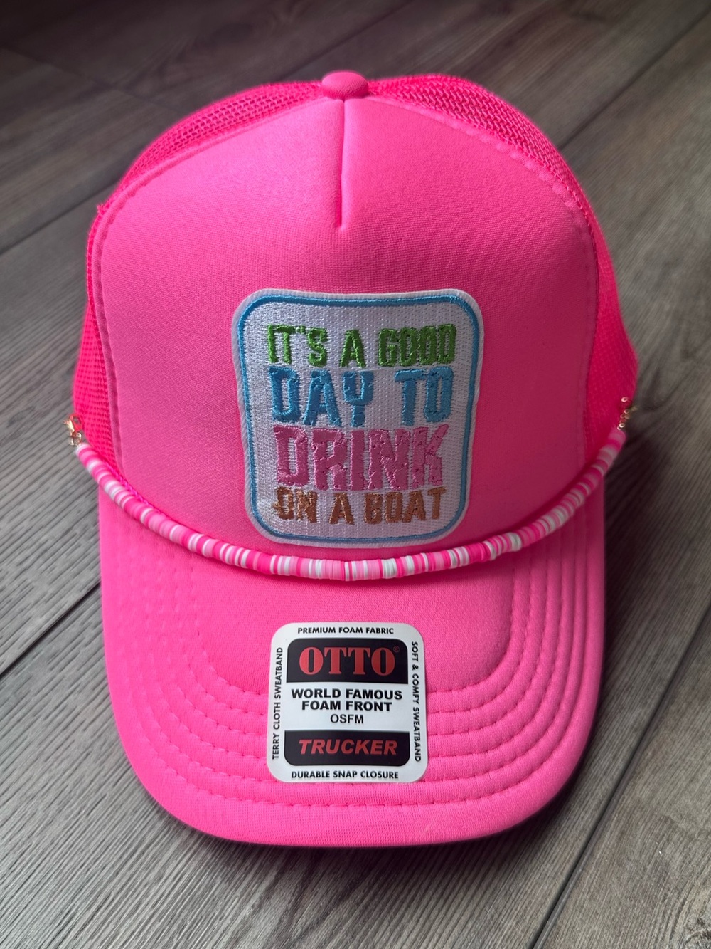 It's A Good Day to Drink on a Boat Hat Otto Trucker Hat Baseball Cap Hot Pink